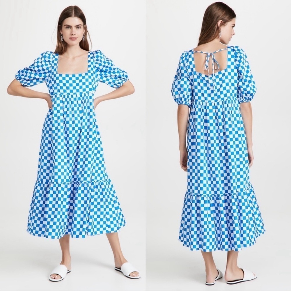 En Saison Check Print Tiered Cotton Midi Dress size M